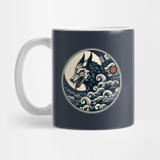 Blue wolf in clouds japanese art Mug